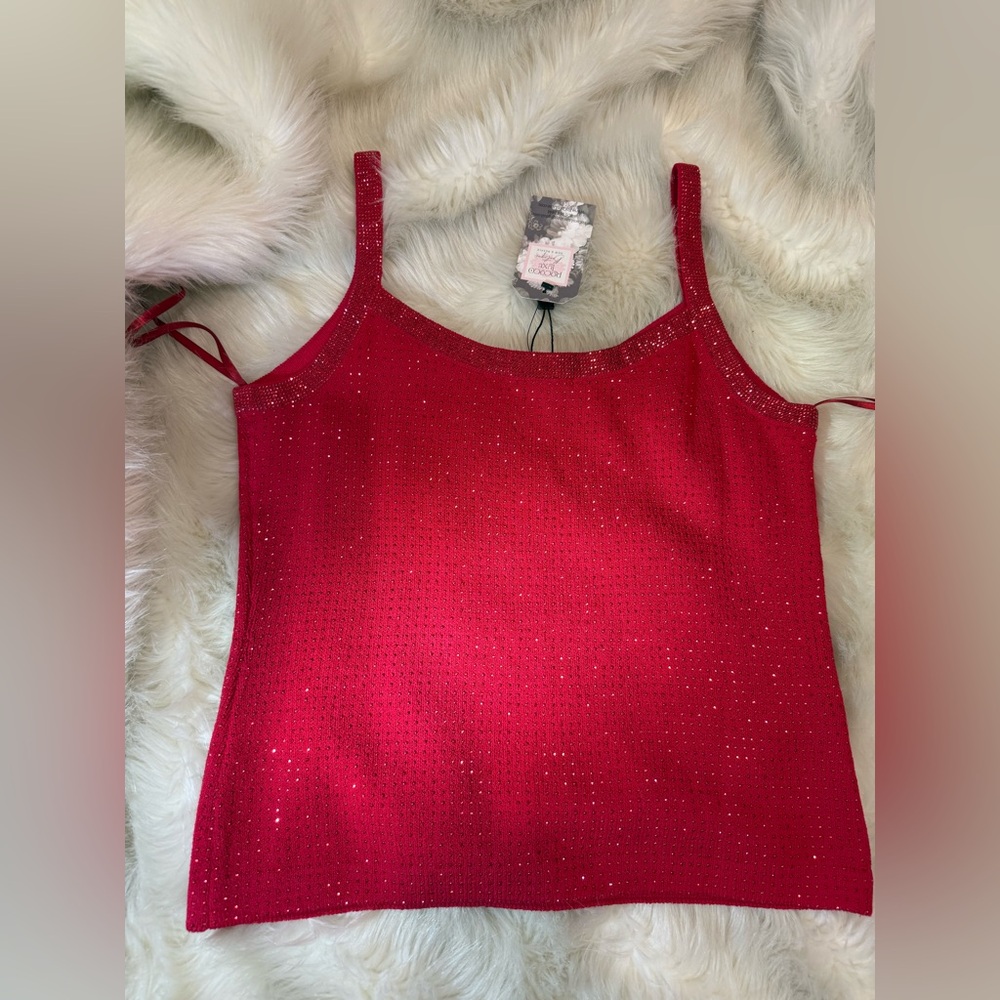 NEW St. John Tank bright Red party holiday evening sparkly crystals Knit S M - Picture 5 of 17